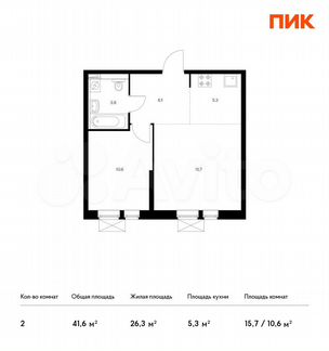 2-к квартира, 41.6 м², 15/33 эт.