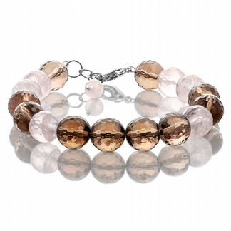 Браслет с раухтопазом и розовым кварцем