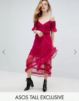 Сетчатое платье вечернее красное кружевное 48-50 р