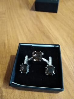 Серебряные серьги и кольцо раухтопаз и фианиты