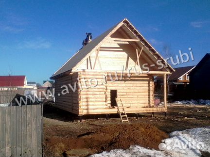 Сруб 5x6 + 2 м. Двускатная крыша с мансардой