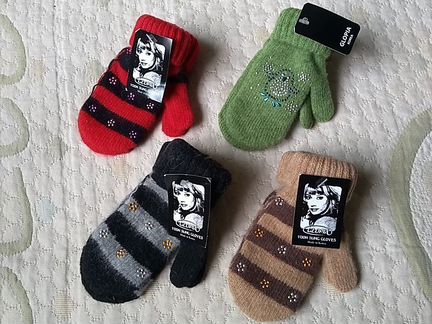 Новые вязаные шерстяные варежки детские 5-7 лет