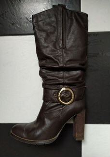 Сапоги осенние, коричневые, кожа, р.38