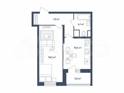 1-к квартира, 42 м², 3/25 эт.