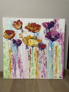 Картина Интерьерная Яркие цветы. 80х80. Холст, акр