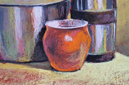 Натюрморт с посудой, сухая пастель, картина