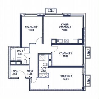 3-к квартира, 78.9 м², 20/22 эт.