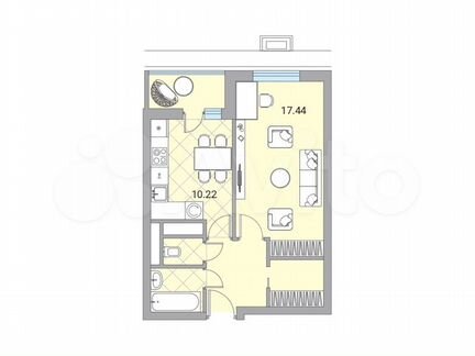 1-к квартира, 41.1 м², 7/24 эт.