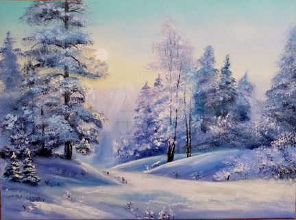 Картина маслом зима в лесу